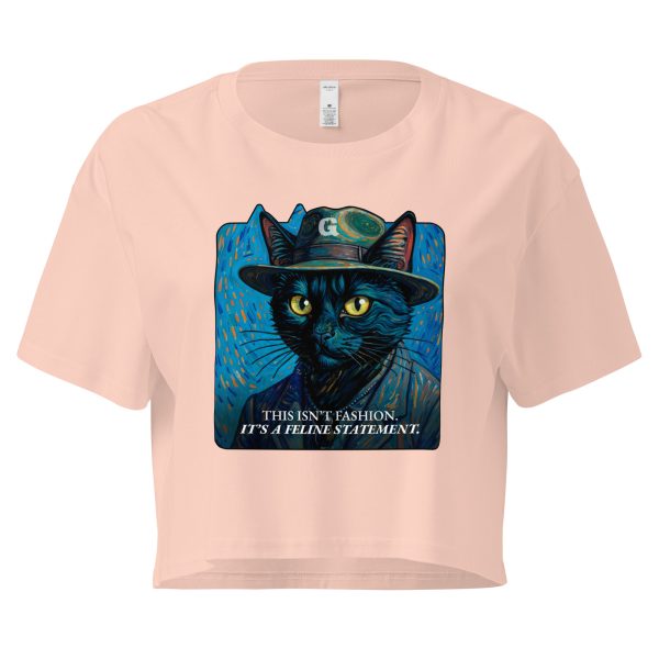 Feline Statement Crop Top – Van Gogh Style Black Cat Tee - Image 2