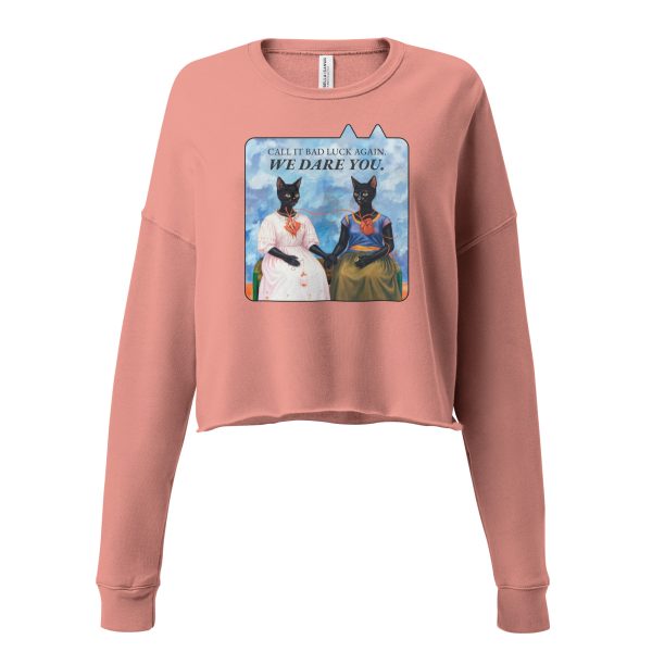 "We Dare You” Cropped Sweatshirt – Black Cat Surrealist Art - Image 2