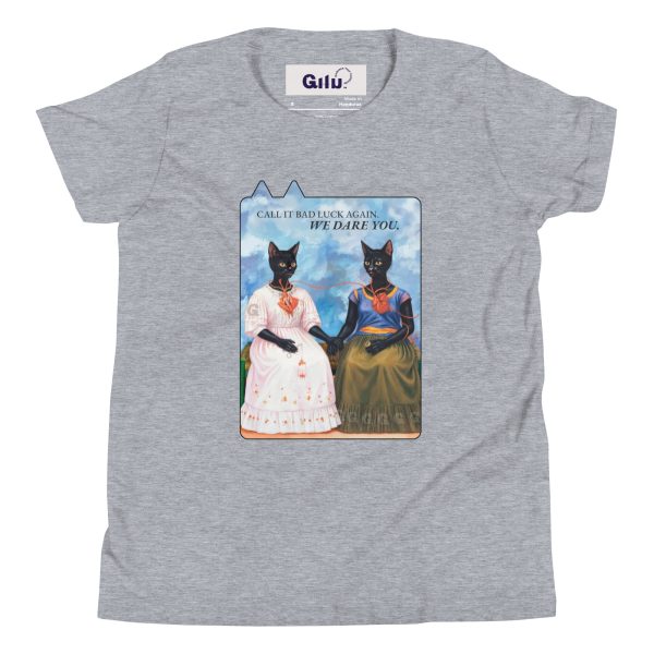 Dare You Youth Tee – Frida Style Black Cat Shirt for Kids - Image 5