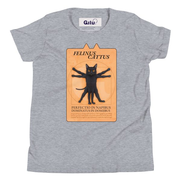 Vitruvian Cat Youth Tee – Funny Black Cat T-Shirt for Kids - Image 3