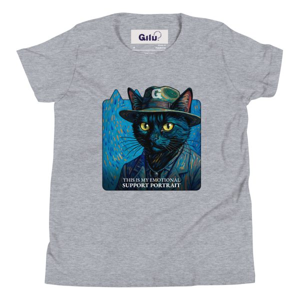 Support Cat Youth Tee – Funny Van Gogh Style Shirt for Kids - Image 4