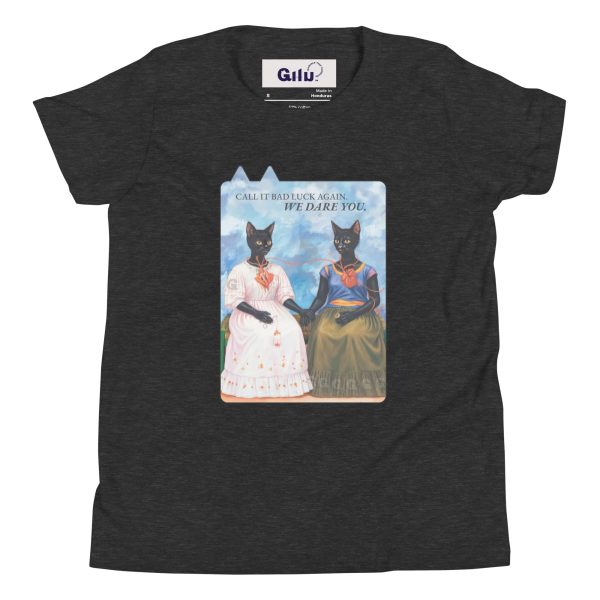 Dare You Youth Tee – Frida Style Black Cat Shirt for Kids - Image 3