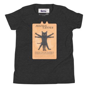 Vitruvian Cat Youth Tee – Funny Black Cat T-Shirt for Kids