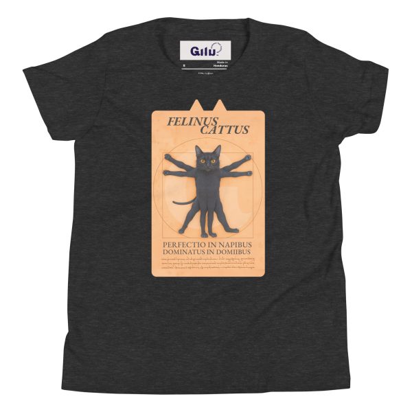 Vitruvian Cat Youth Tee – Funny Black Cat T-Shirt for Kids