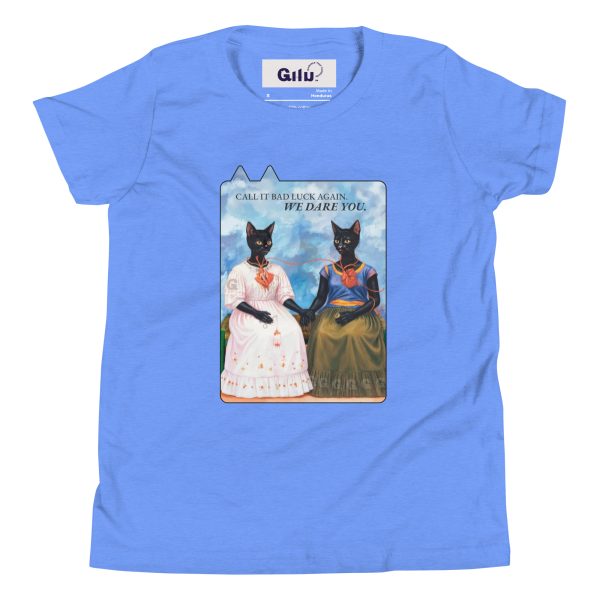 Dare You Youth Tee – Frida Style Black Cat Shirt for Kids - Image 4