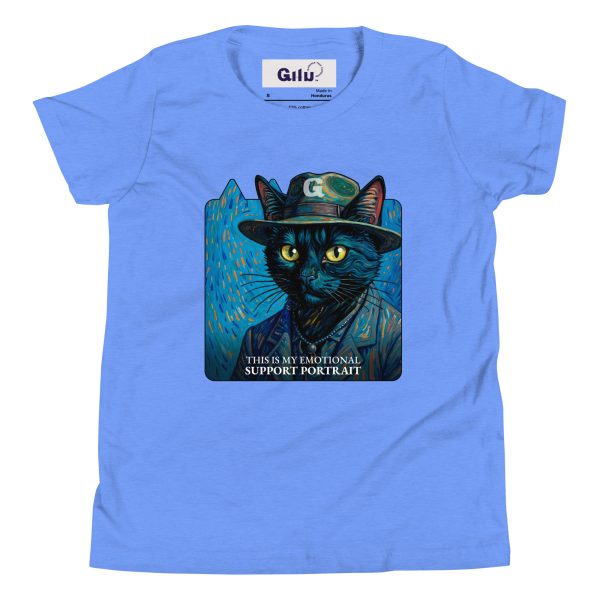 Support Cat Youth Tee – Funny Van Gogh Style Shirt for Kids