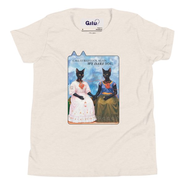 Dare You Youth Tee – Frida Style Black Cat Shirt for Kids - Image 6