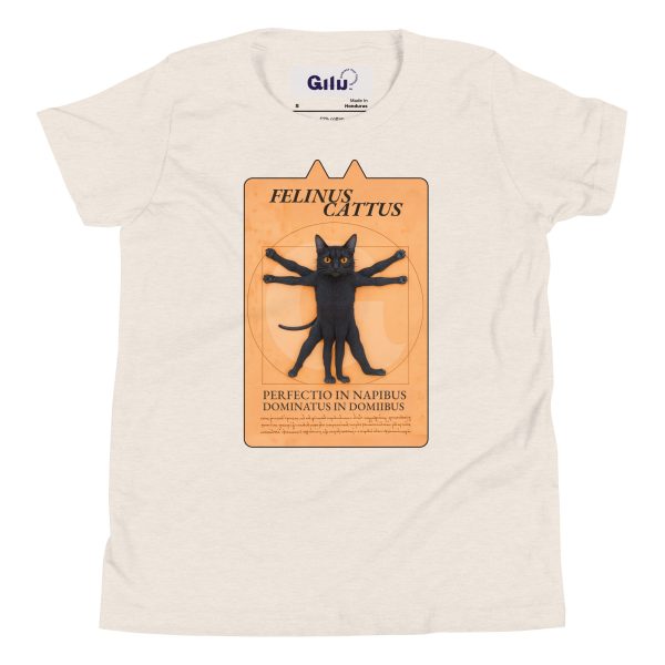Vitruvian Cat Youth Tee – Funny Black Cat T-Shirt for Kids - Image 5
