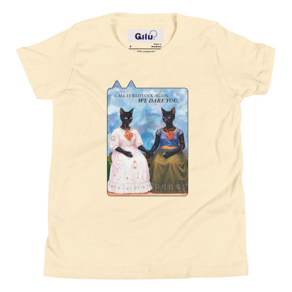 Dare You Youth Tee – Frida Style Black Cat Shirt for Kids - Image 7