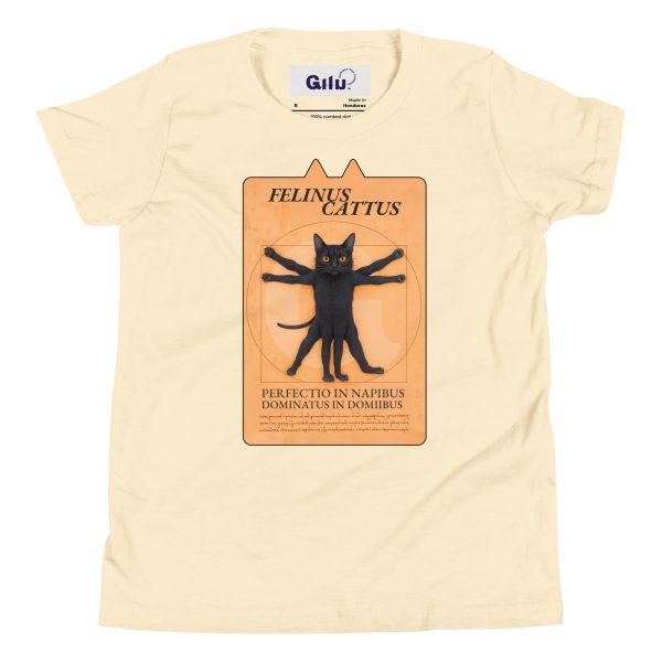 Vitruvian Cat Youth Tee – Funny Black Cat T-Shirt for Kids - Image 6