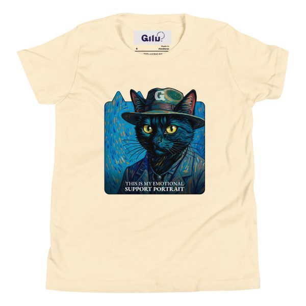 Support Cat Youth Tee – Funny Van Gogh Style Shirt for Kids - Image 6