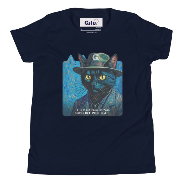 Support Cat Youth Tee – Funny Van Gogh Style Shirt for Kids - Image 2