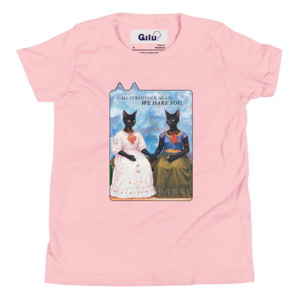 Dare You Youth Tee – Frida Style Black Cat Shirt for Kids