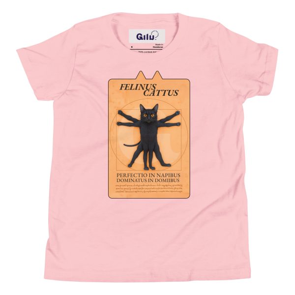 Vitruvian Cat Youth Tee – Funny Black Cat T-Shirt for Kids - Image 4