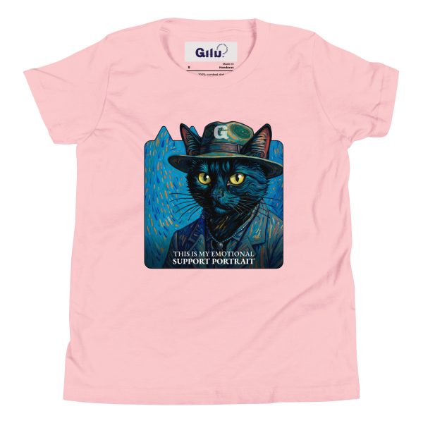 Support Cat Youth Tee – Funny Van Gogh Style Shirt for Kids - Image 5