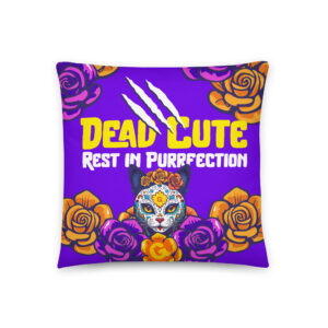 Dead Cute Cat Throw Pillow – Día de los Muertos Square Design (18x18in)