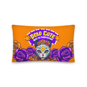Dead Cute Cat Lumbar Pillow – Día de los Muertos Design (20x12in)