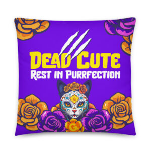 Dead Cute Cat Oversized Pillow – Día de los Muertos Statement Cushion (22x22in)