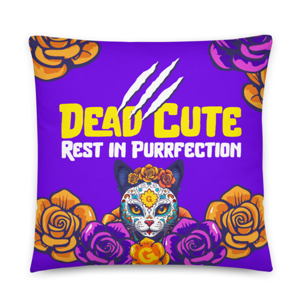 Dead Cute Cat Oversized Pillow – Día de los Muertos Statement Cushion (22x22in)