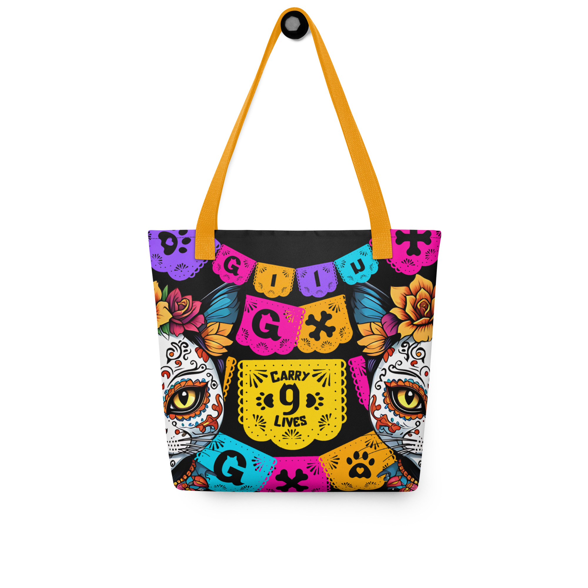 Carry 9 Lives Cat Tote Bag – Día de los Muertos All-Over Print