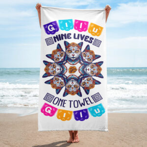 Nine Lives, One Towel – Sugar Skull Cat Beach Towel