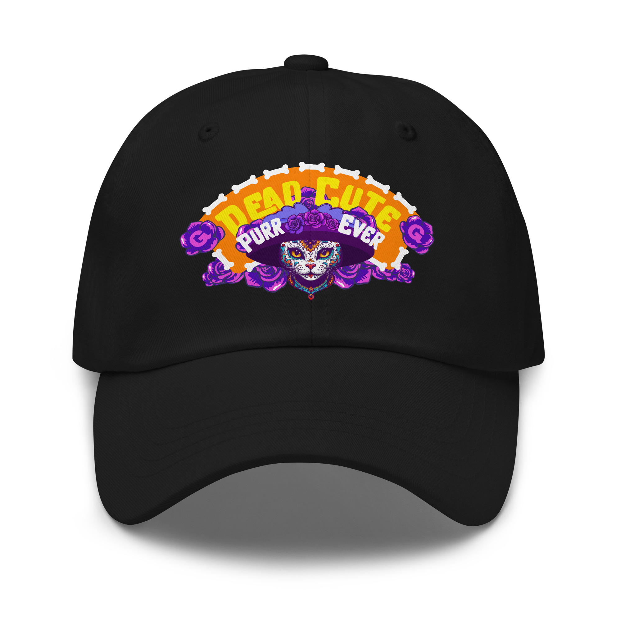 Dead Cute Cat Dad Hat – Día de los Muertos Printed Cap - Image 6