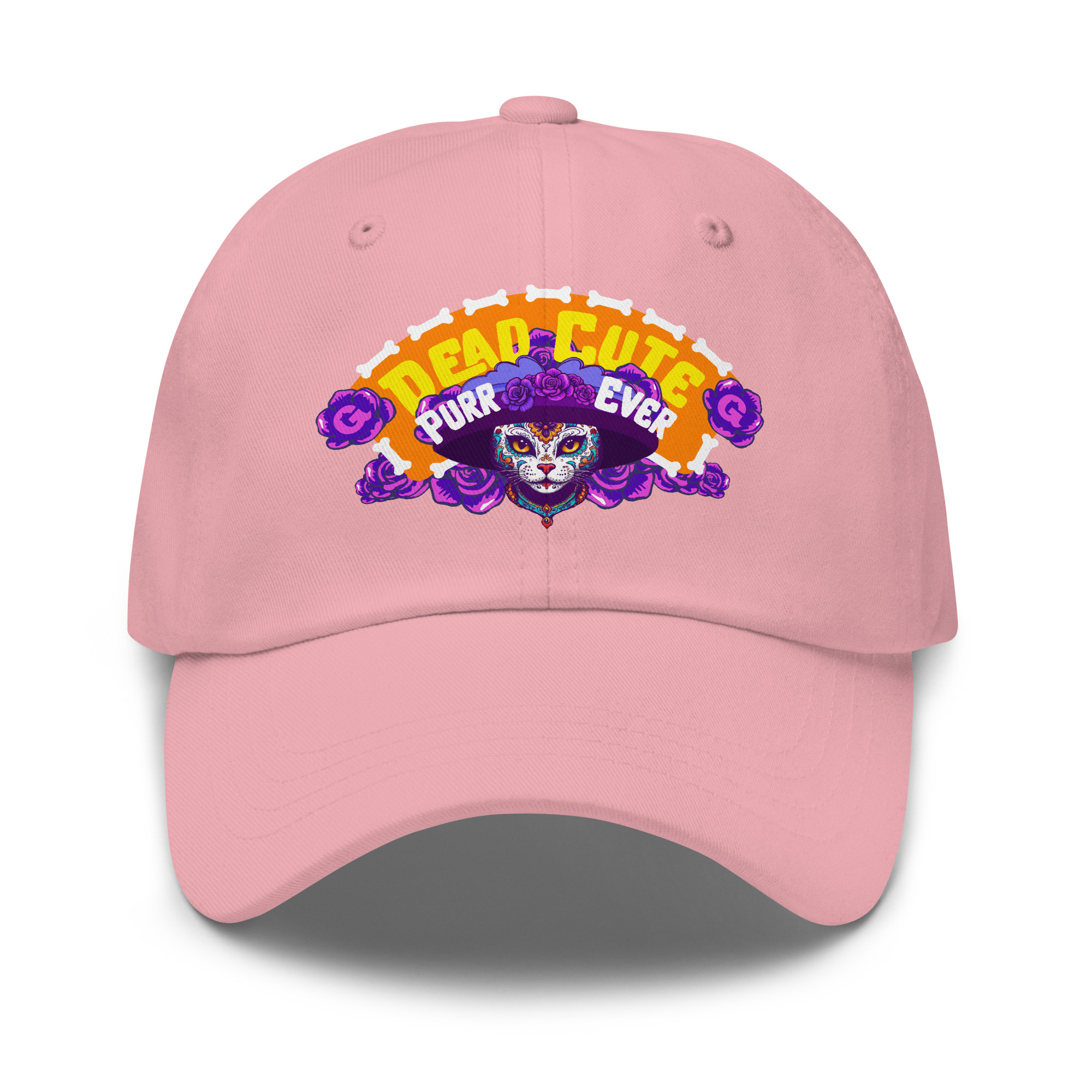 Dead Cute Cat Dad Hat – Día de los Muertos Printed Cap - Image 2