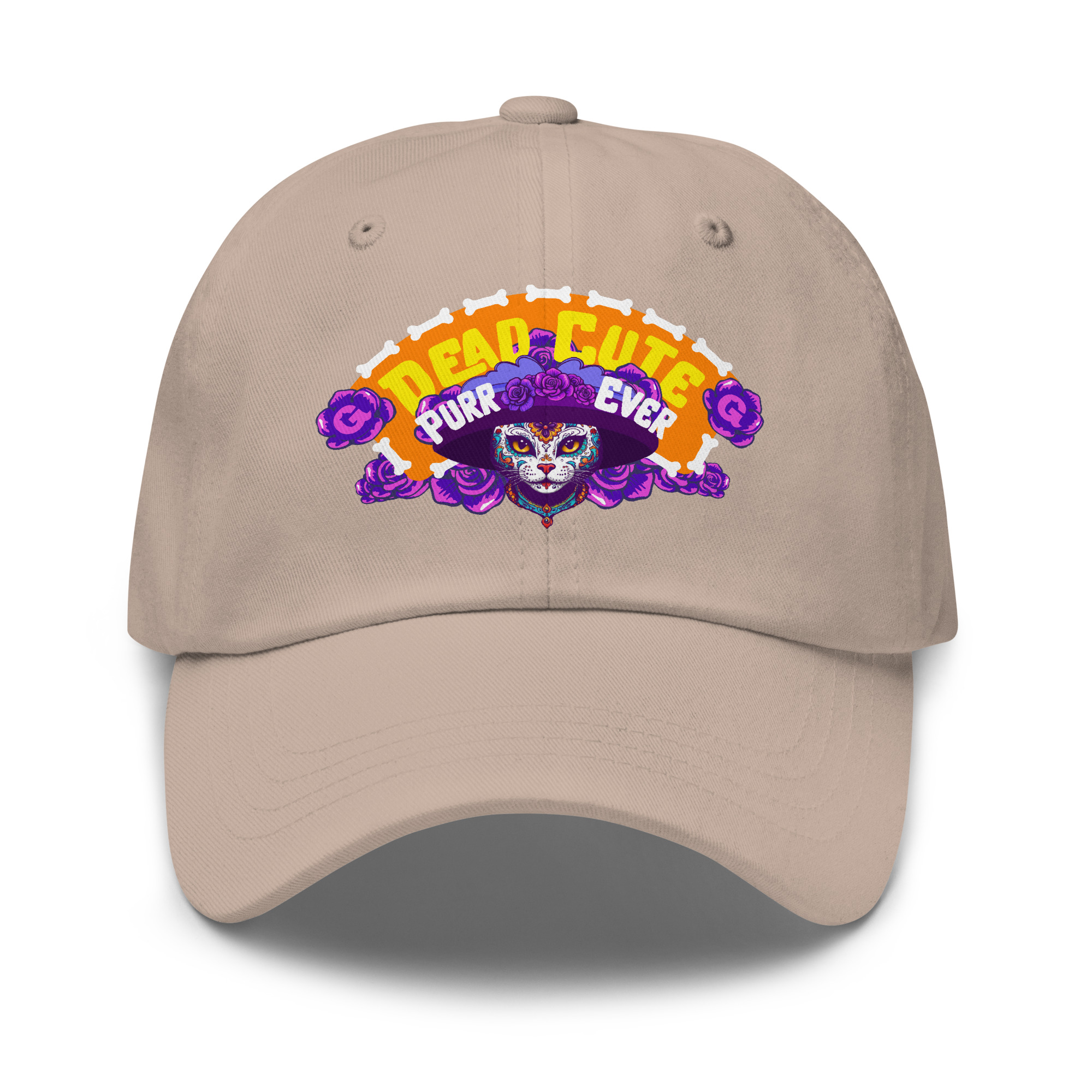 Dead Cute Cat Dad Hat – Día de los Muertos Printed Cap - Image 3