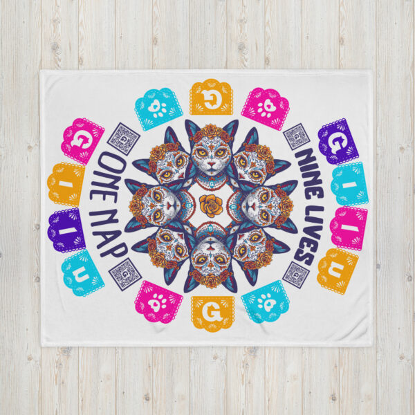 Nine Lives One Nap Throw Blanket – Cat Lover Home Decor with QR Code - Image 6