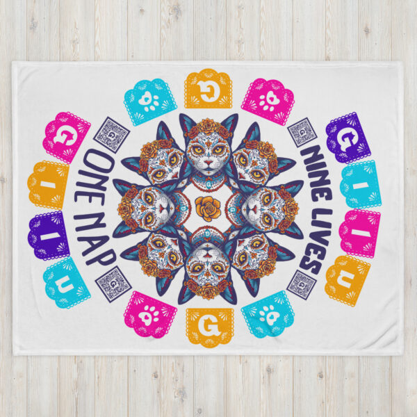 Nine Lives One Nap Throw Blanket – Cat Lover Home Decor with QR Code