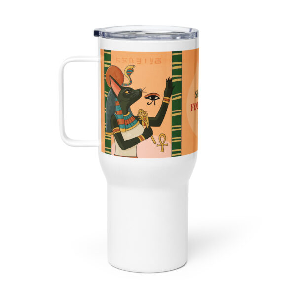 Deity Cat Travel Mug – She Purrs, You Obey - Image 4