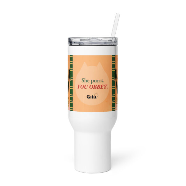 Deity Cat Travel Mug – She Purrs, You Obey - Image 5