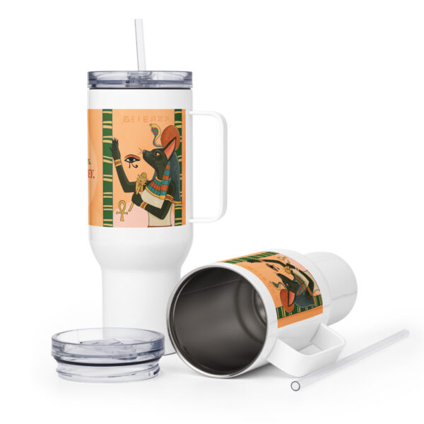 Deity Cat Travel Mug – She Purrs, You Obey