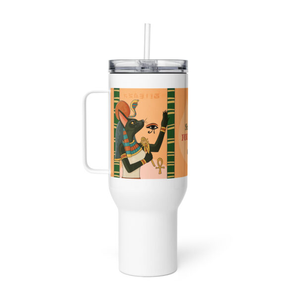 Deity Cat Travel Mug – She Purrs, You Obey - Image 7