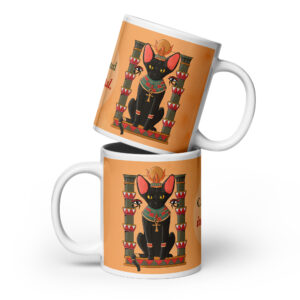Pharaoh Cat White Glossy Mug – Caffeinated and Immortal