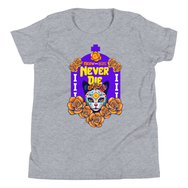 Meowrigins Never Die Youth T-Shirt – Día de los Muertos Cat Tee - Image 3