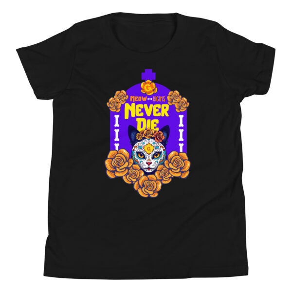 Meowrigins Never Die Youth T-Shirt – Día de los Muertos Cat Tee