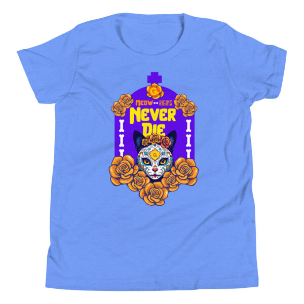 Meowrigins Never Die Youth T-Shirt – Día de los Muertos Cat Tee - Image 2