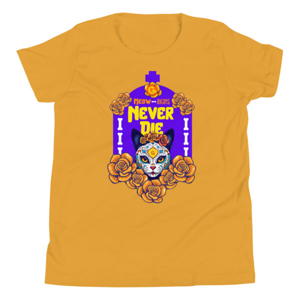 Meowrigins Never Die Youth T-Shirt – Día de los Muertos Cat Tee - Image 4