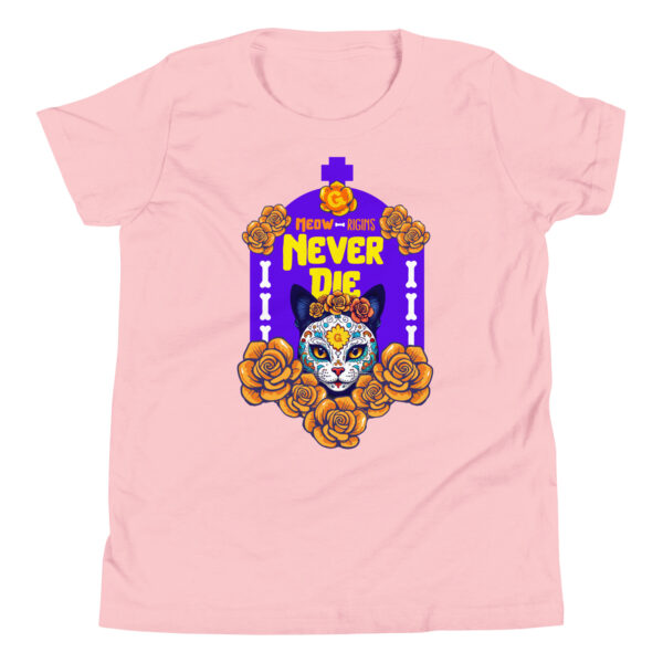 Meowrigins Never Die Youth T-Shirt – Día de los Muertos Cat Tee - Image 5