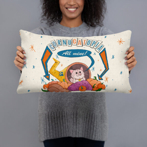 CornuCATopia “All Mine!” Cat Pillow – Funny Thanksgiving Décor - Image 3