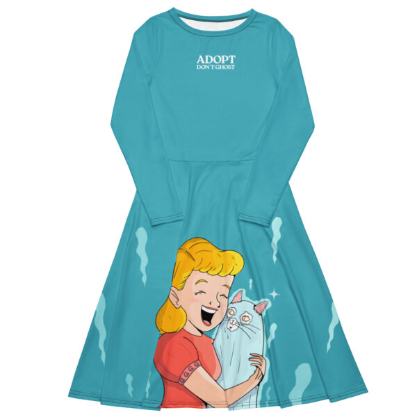 Adopt, Don’t Ghost All-Over Print Long Sleeve Midi Dress | GiluCats