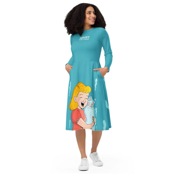 Adopt, Don’t Ghost All-Over Print Long Sleeve Midi Dress | GiluCats - Image 7