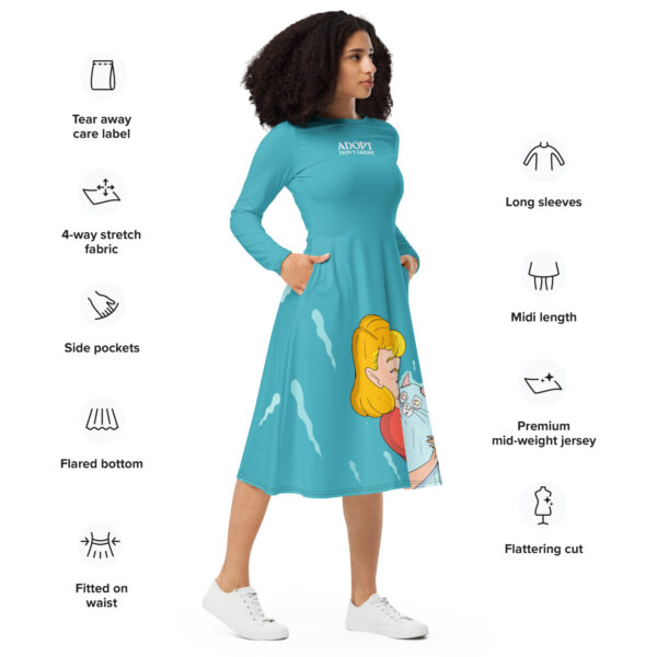 Adopt, Don’t Ghost All-Over Print Long Sleeve Midi Dress | GiluCats - Image 6