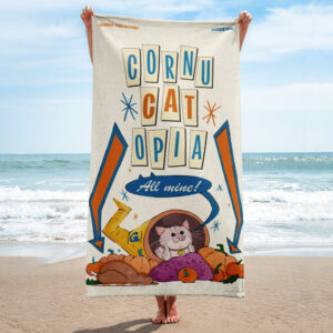 CornuCATopia “All Mine!” Cat Beach Towel – Premium Funny Cat Art
