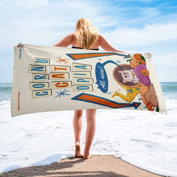 CornuCATopia “All Mine!” Cat Beach Towel – Premium Funny Cat Art - Image 2
