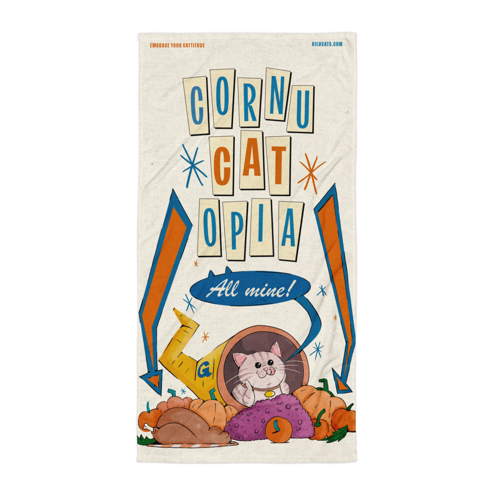 CornuCATopia “All Mine!” Cat Beach Towel – Premium Funny Cat Art - Image 3