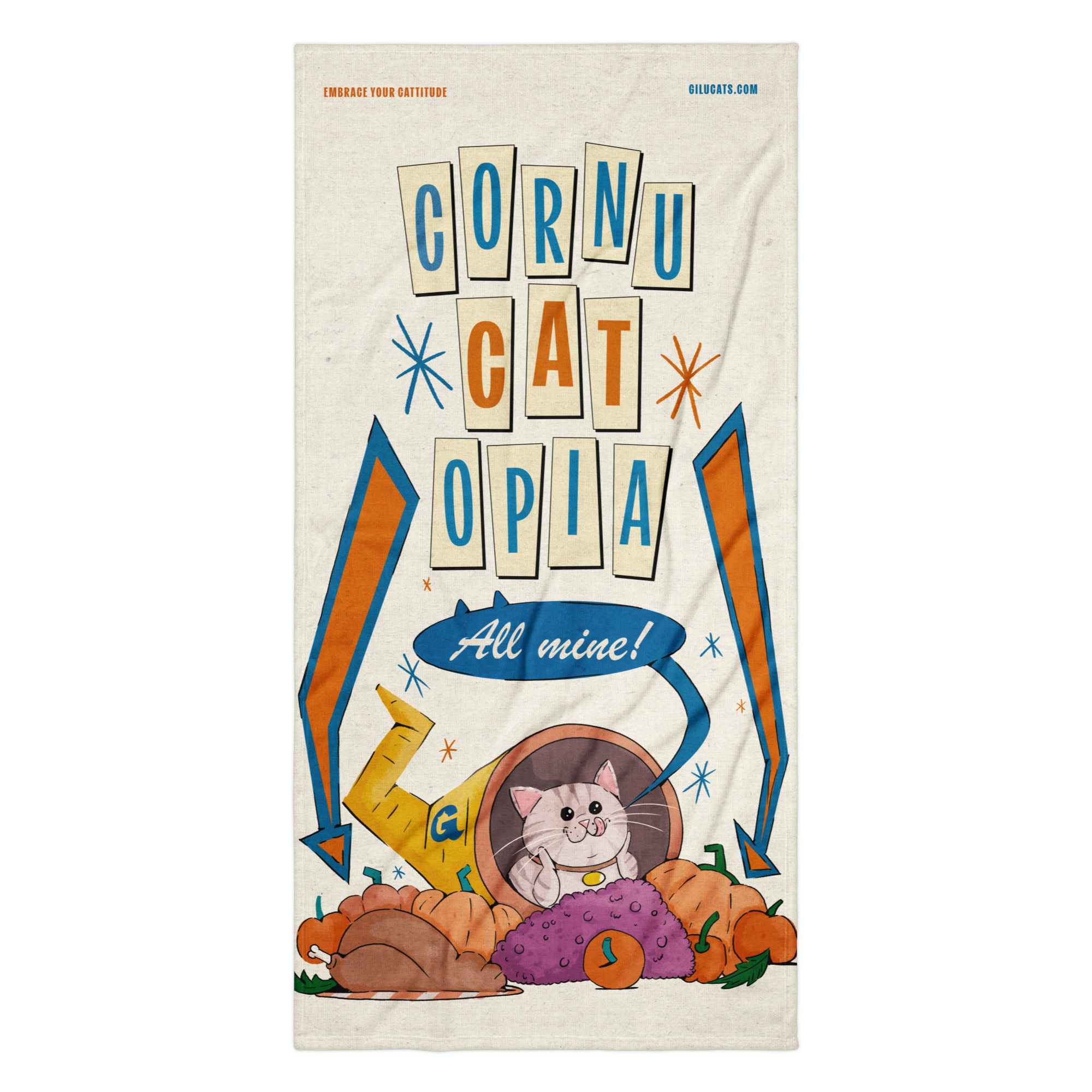 CornuCATopia “All Mine!” Cat Beach Towel – Premium Funny Cat Art - Image 4