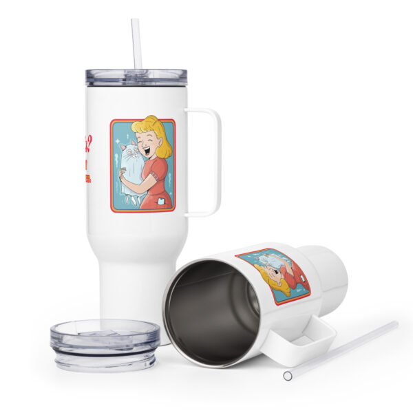 Spirits? Only If They Purr. Travel mug with a handle. Gilu