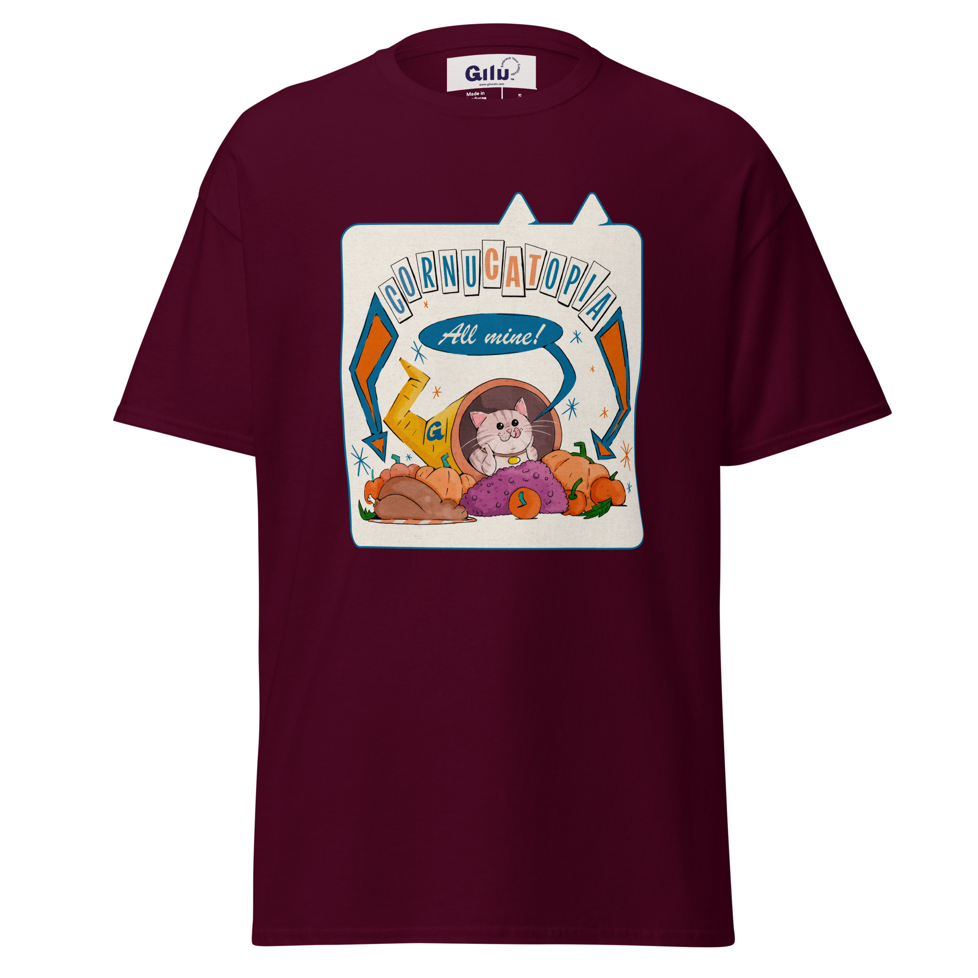 Cornucatopia “All Mine!” Cat Thanksgiving Tee – Funny Unisex T-Shirt - Image 2